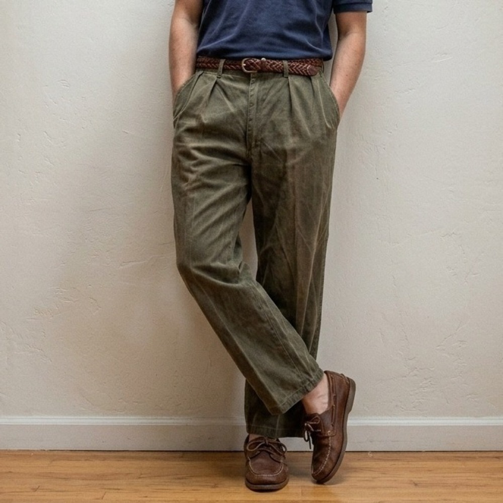 Vintage 90s Polo Ralph Lauren Mens Pants 34x34 Olive Green Pleated Chino USA